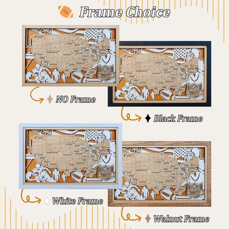 Football Baseball Stadium Map, Wood NFL Stadium Tracker