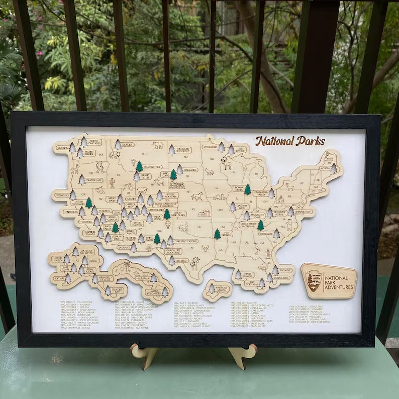 Personalized 2D National Parks Map with Nameplate(White)
