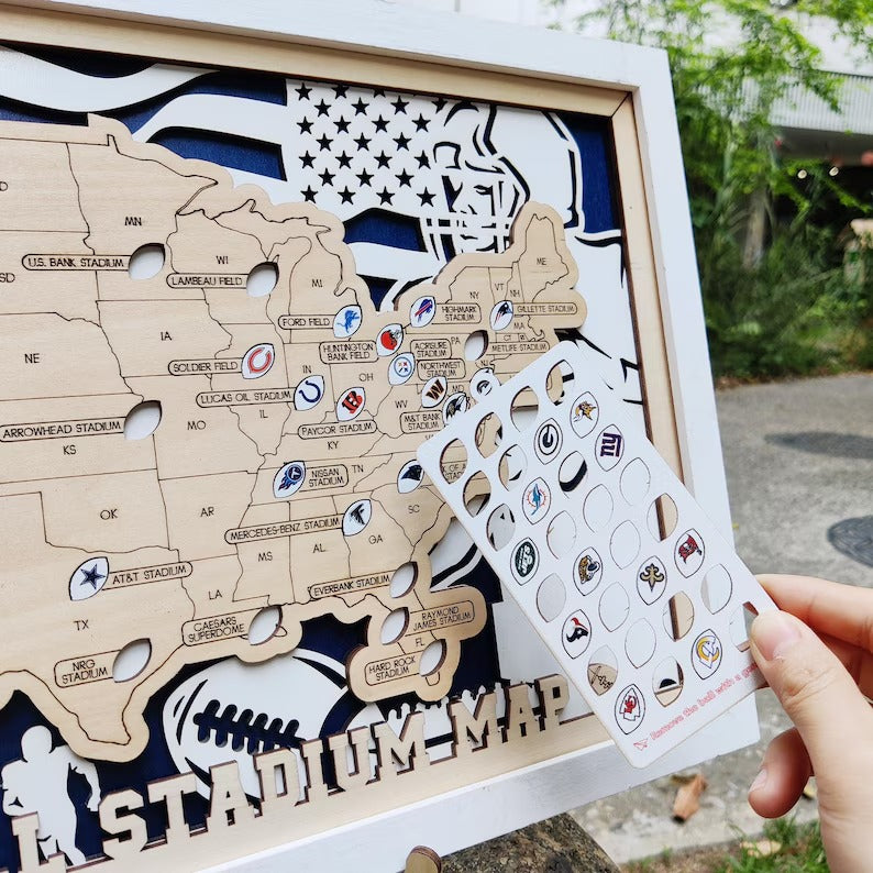 3D Wooden Football Stadium Map | NFL Bucket List Travel Tracker