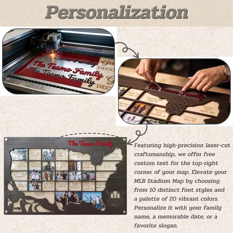 Personalized MLB Stadium Map Photo Frame(3D Raised Lettering)