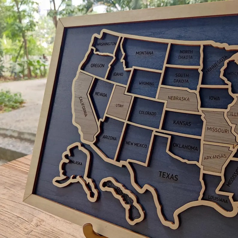 50 States Puzzle Map - Laser Cut Wooden USA Travel Tracker