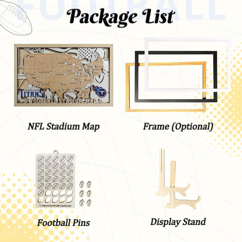 Football Stadium Map Tracker, Custom Wood Art
