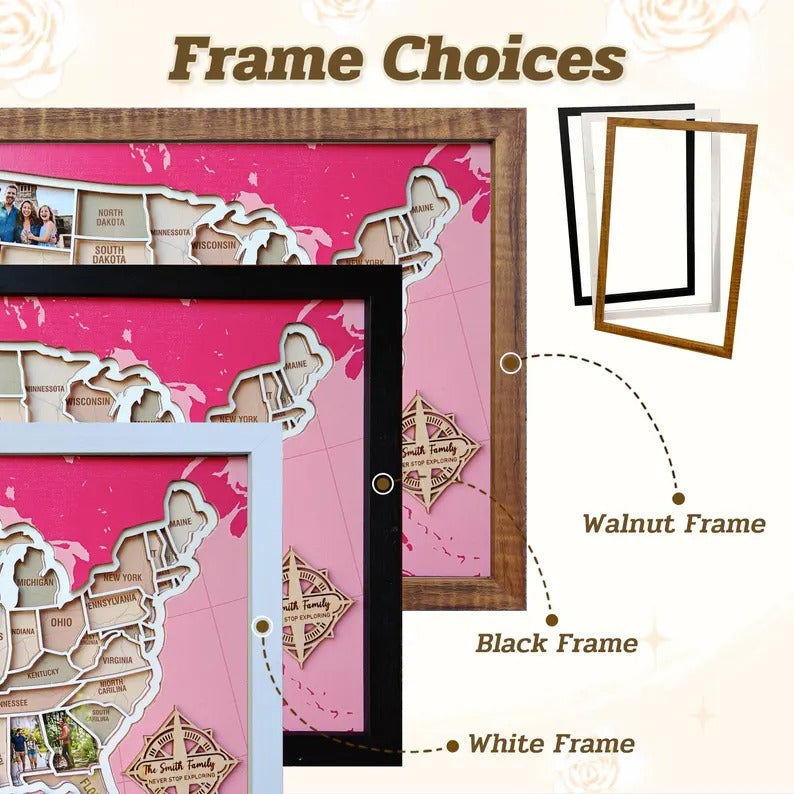 Personalized USA Photo Travel Map - Pink