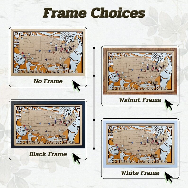 Custom Team Color Wooden MLB Stadium Map with Team Pins
