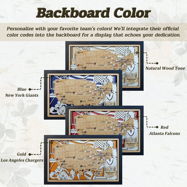 Football Stadium Map Gift for Dad | Personalized Wooden NFL Travel Tracker