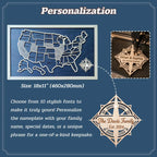 Personalized 50 States USA Travel Map - Custom Color Backboard