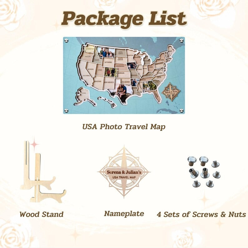 Personalized USA Photo Travel Map - Light Blue