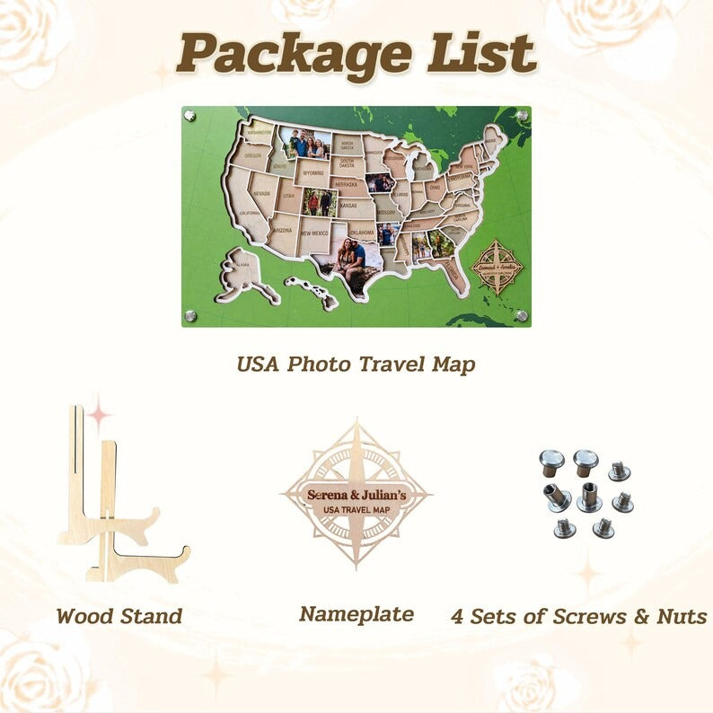 Personalized USA Photo Travel Map - Green