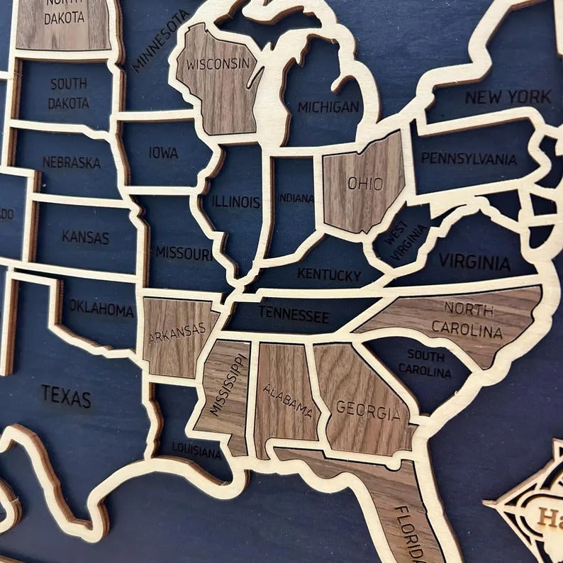 50 States Puzzle Map - Laser Cut Wooden USA Travel Tracker