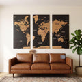3D Wooden Triptych World Map - 3-Panel Push Pin Travel Wall Art
