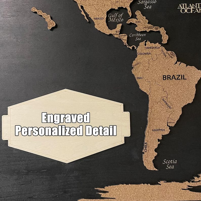 3D Wooden Triptych World Map - 3-Panel Push Pin Travel Wall Art